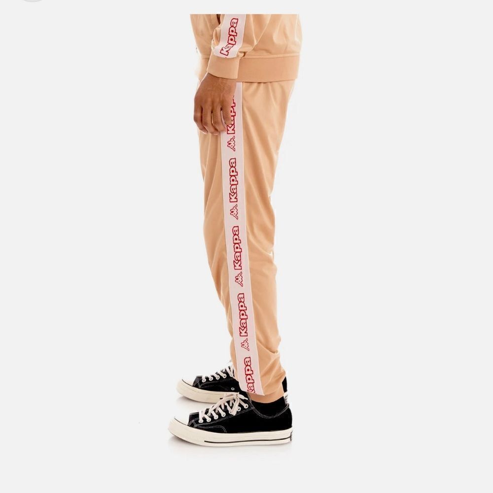 KAPPA MEN'S LOGO TAPE ALIC 2 BEIGE LT TRACKPANTS MULTICOLORED LOGO Sz small